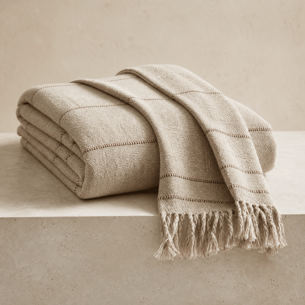 Natural linen Studio Blanket with fringe
