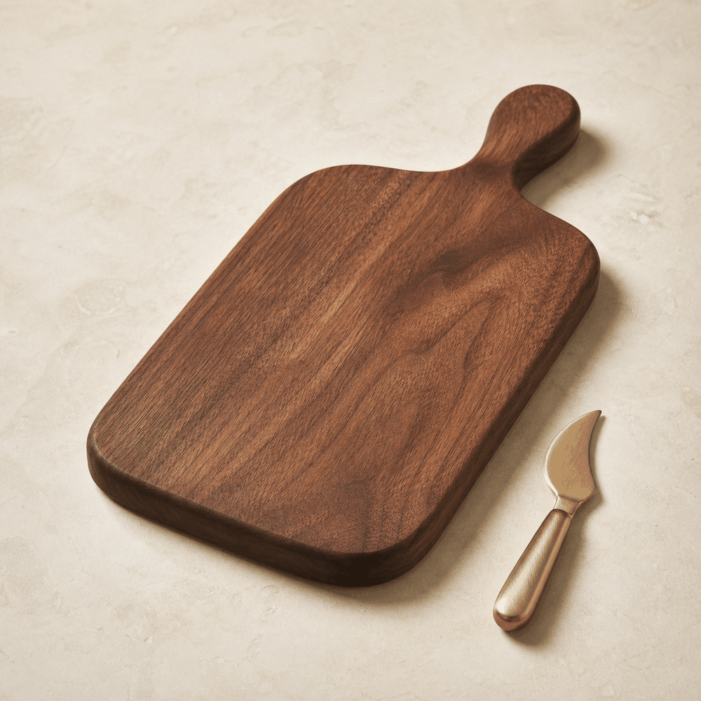 Walnut Harvest Serving Board with brass knife